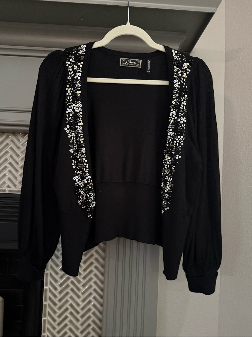 Guess Black Sequin-Trim Cardigan